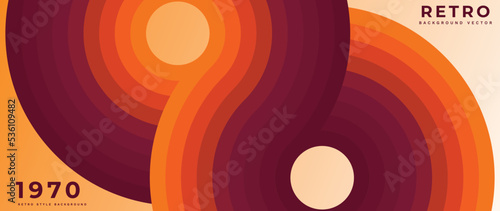 Abstract colorful stripes background vector. 70s retro vintage style creative cover with lines, curve, circle, infinity, geometric shapes. Suitable design for decorative, wall art, poster, banner.