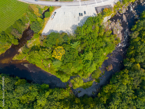 Top view of Contoocook River in town center of Bennington, New Hampshire NH, USA.  photo