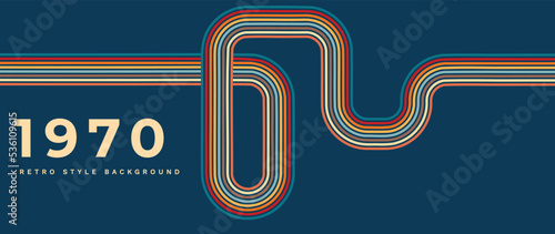 Abstract retro 70s background vector. Colorful vintage 1970 stylish wallpaper with lines, stripes, curve, circle shapes. Illustration design suitable for poster, banner, decorative, wall art. 