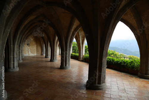 Gorgeous colonnade at Villa Cimbrone in Ravello, Italy photo