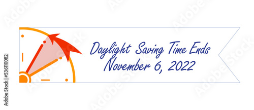 Daylight saving tame ends, November 6, 2022. Paper web reminder schedule with date and example in hand drawn style on notebook sheet in a cage. Change clock back an hour