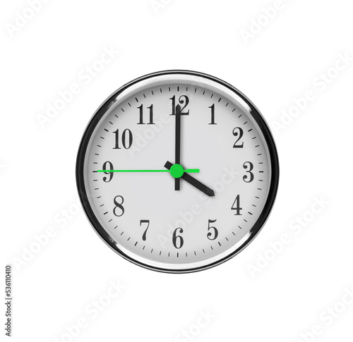 White wall clock isolated on white background. Four o'clock in the afternoon or night.