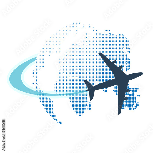 Globe Design with Flying Airplane Around - Concept Isolated on White - Multi Purpose Design, Background for Brochures, Posters, Placards or Web  - Template with Transparency in Editable Vector Format