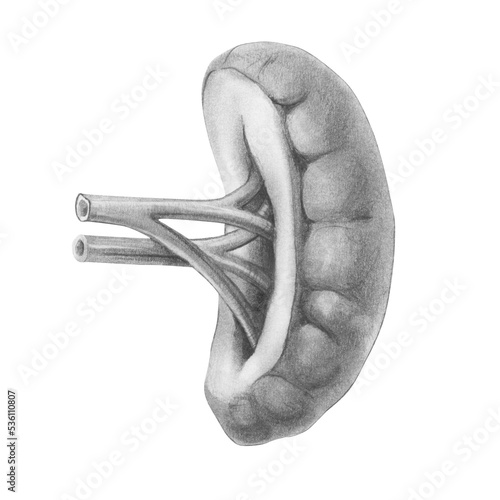 Human Spleen Hand-drawn Medical Illustration Isolated on White with Clipping Path photo
