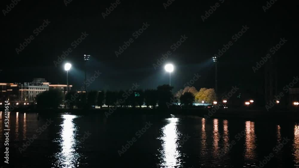 night game stadium spotlights dark foggy rain weather . High quality 4k footage. arena tournament night game stadium spotlights dark foggy rain weather . High quality 4k footage. arena tournament