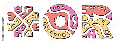 OR Hashtag. Doodle isolate text. Colored curves decorative doodle letters. Hashtag #OR is abbreviation for the US American state Oregon for print, booklet, banner, flyer.