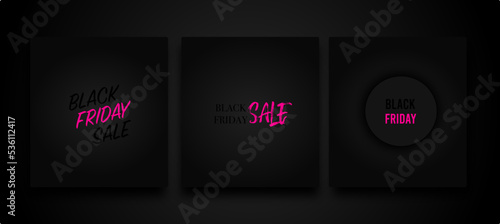 Black Friday banners set with neon pink vector illustration