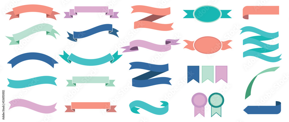 Set of ribbons element vector. Collection of flat, curve, wavy ...