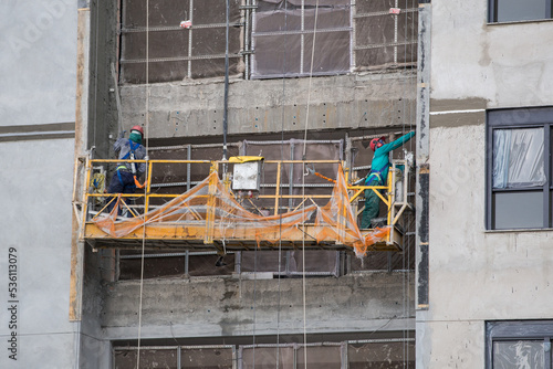 suspended scaffold at construction of a building