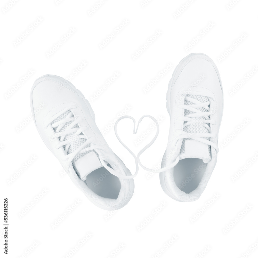 White sport shoes and heart shape from laces isolated on transparent background. White sport shoes and heart shape from laces isolated on transparent background.
