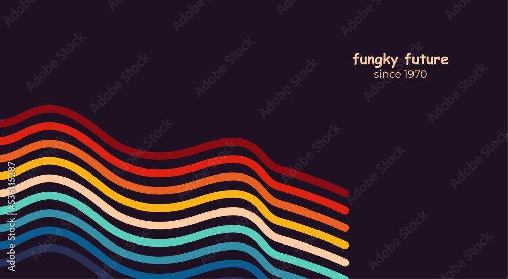 Abstract 1970's background design in futuristic retro style with colorful lines. Vector illustration.