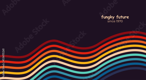 Abstract 1970's background design in futuristic retro style with colorful lines. Vector illustration.
