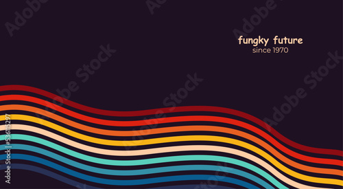 Abstract 1970's background design in futuristic retro style with colorful lines. Vector illustration.
