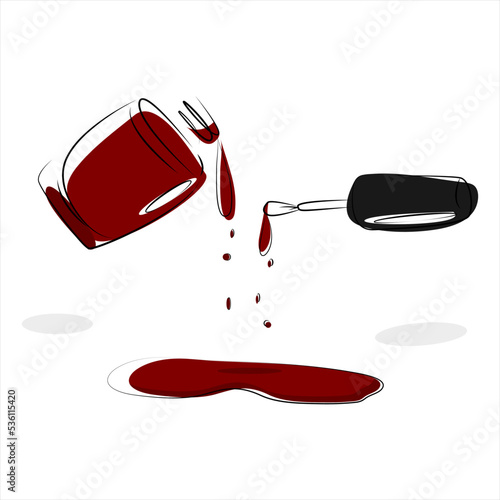 Red nail polish lac in line art	
