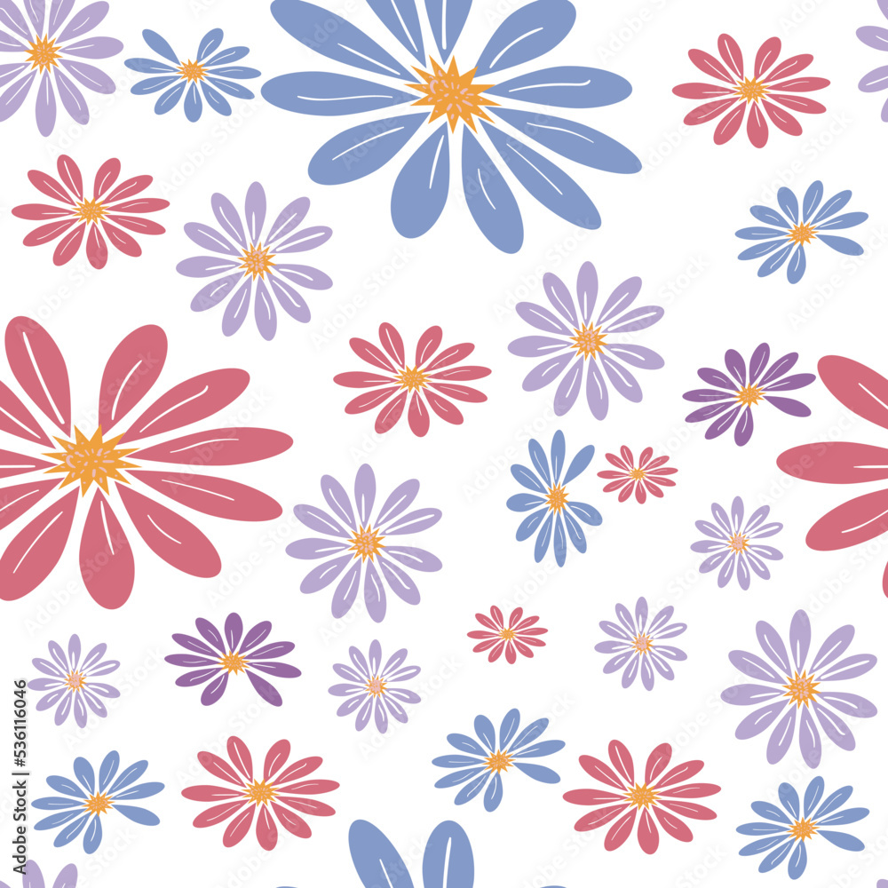 Repeating floral vector pattern.Hand drawn flowers seamless.