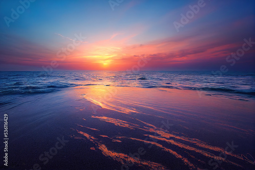Seascape at sunset with blurred water generative ai 