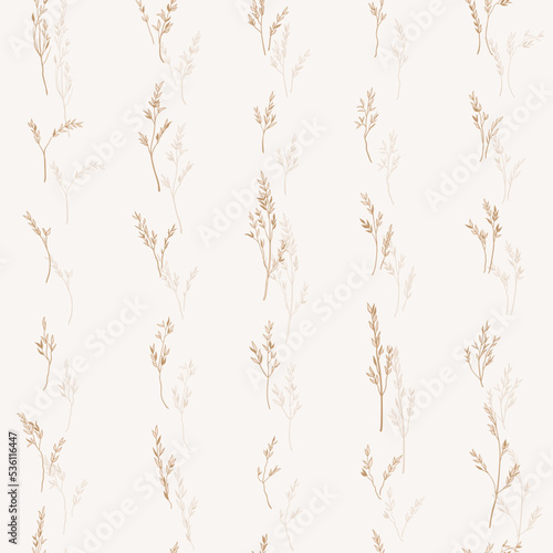Simples seamless pattern with dry grass. Natural beige tones.