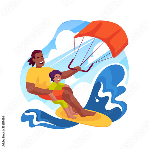 Kitesurfing isolated cartoon vector illustration.