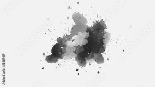 Ink splatters transition animation. Ink brush stroke transition. ink slow motion transition reveal. Abstract inkblot, splat, fluid art, overlay, alpha matte composition. ink spills onto white paper.