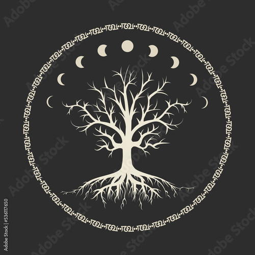 Tree of Life and Moon Phases Esoteric Illustration
