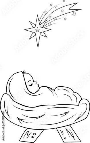 Baby Jesus sleeps in the cradle. Star of David. Christmas. God, faith. New Year.