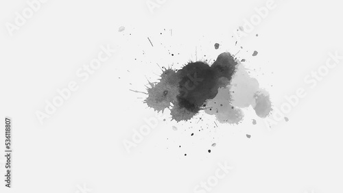 Ink splatters transition animation. Ink brush stroke transition. ink slow motion transition reveal. Abstract inkblot, splat, fluid art, overlay, alpha matte composition. ink spills onto white paper. photo