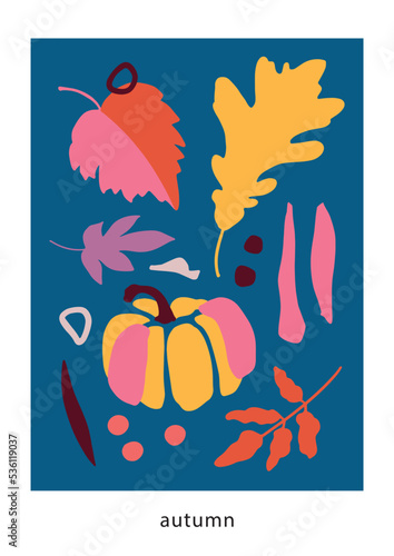 Abstract hand painted autumn Matisse inspired modern premade posters. Abstract simple leaves and branches illustrations. Banner, posters, social media template