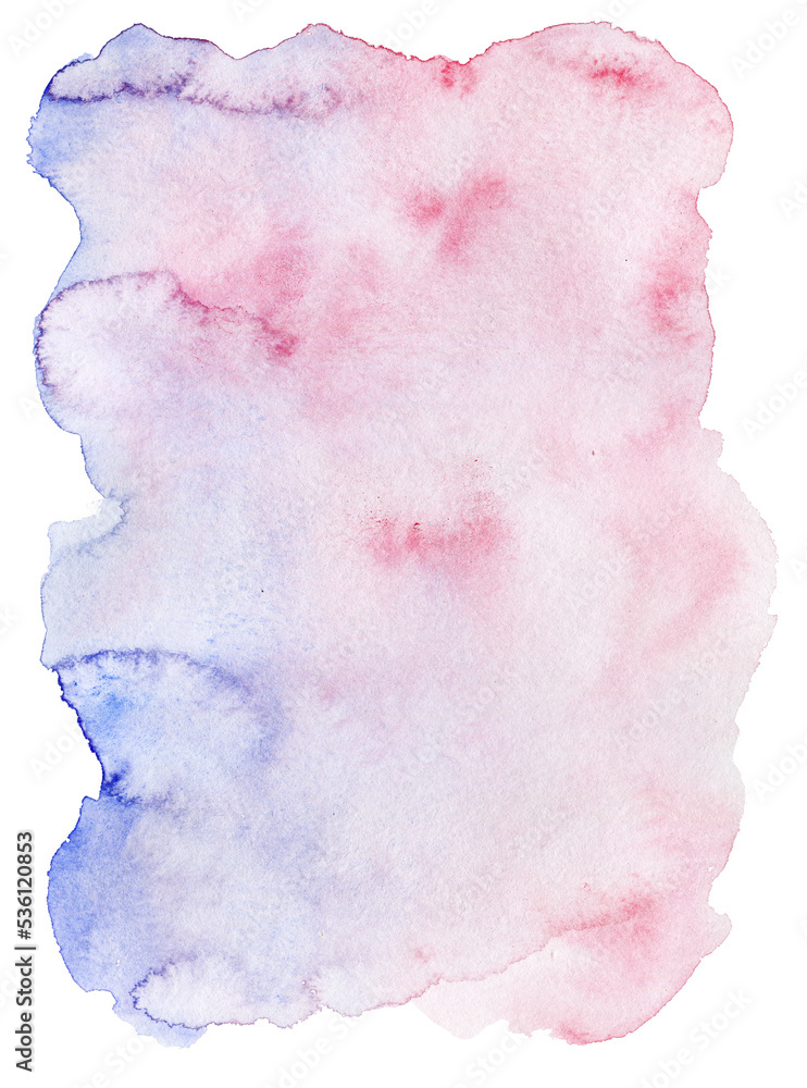 Hand painted blue and pink watercolor texture on transparent background