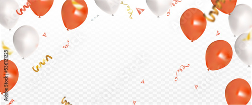 Celebrate with orange and white balloons with gold confetti for festive decorations vector illustration.