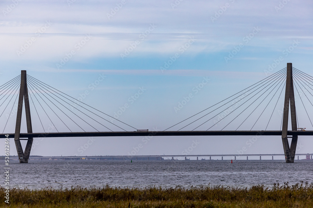 The Faro Bridge, Denamrk The Faro bridge between from the island of Faro to Lolland. The Faro Bridge, Denamrk The Faro bridge between from the island of Faro to Lolland.