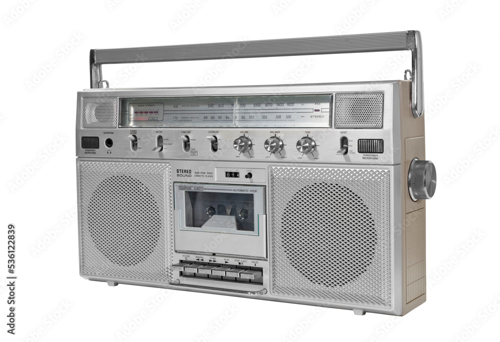 Obraz premium Vintage boom box stereo radio and cassette recorder isolated.