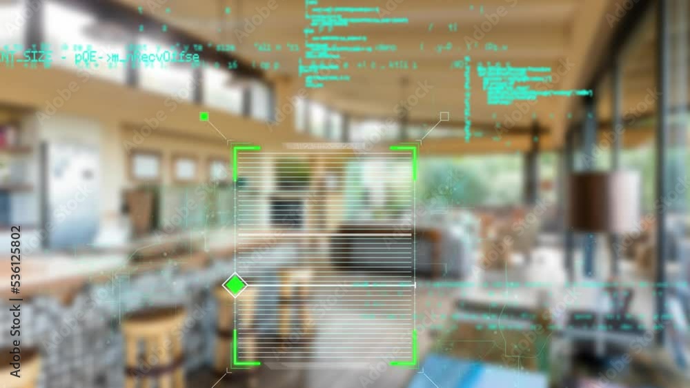 Animation of data processing over house interior Animation of data processing over house interior