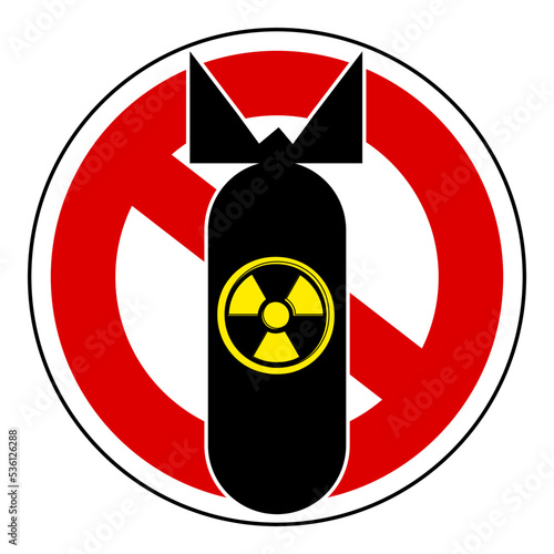 No nuclear weapon, ban sign around a falling atomic bomb with the symbol