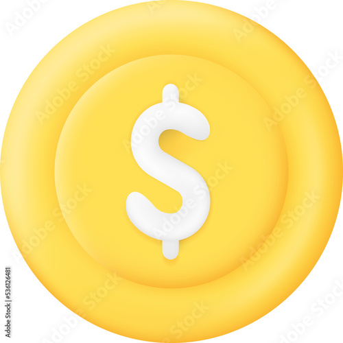 Dollar Gold Coin Isolated on Transparent Background. 3D illustration