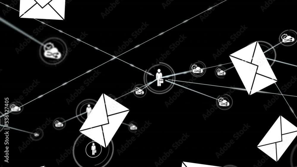 Animation of network of connections over envelopes Stock Video Adobe