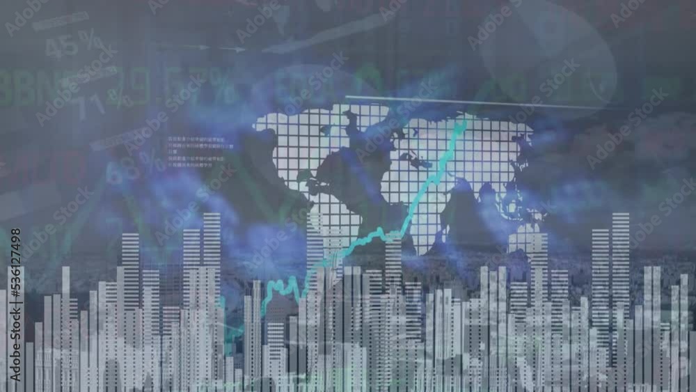 Animation of data processing over world map Animation of data processing over world map