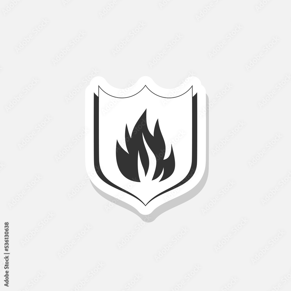 Fire protection shield icon sticker isolated on white background Fire protection shield icon sticker isolated on white background