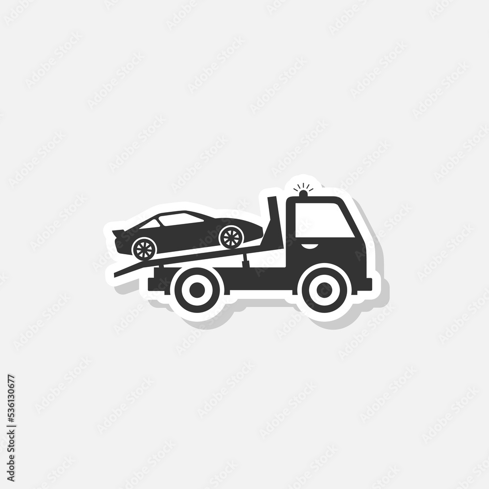 Towing truck van with car sign sticker isolated on white background Towing truck van with car sign sticker isolated on white background