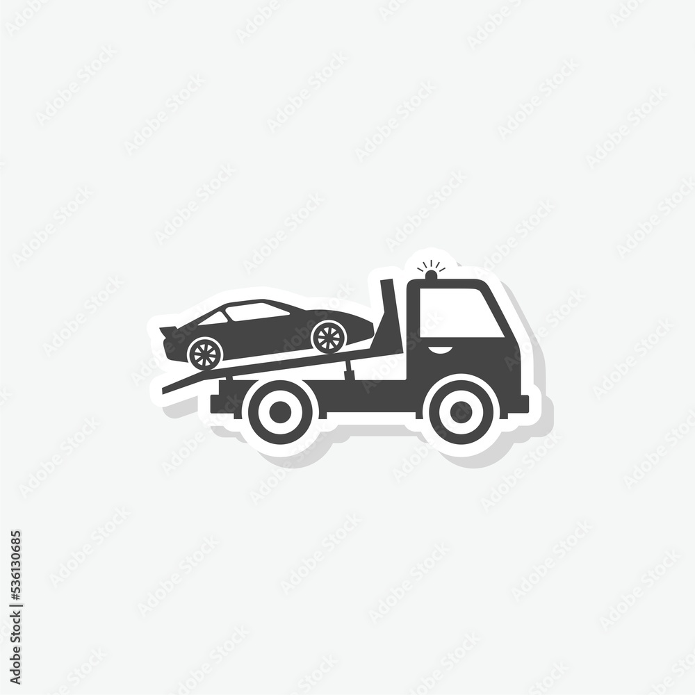 Towing truck van with car sign sticker isolated on white background