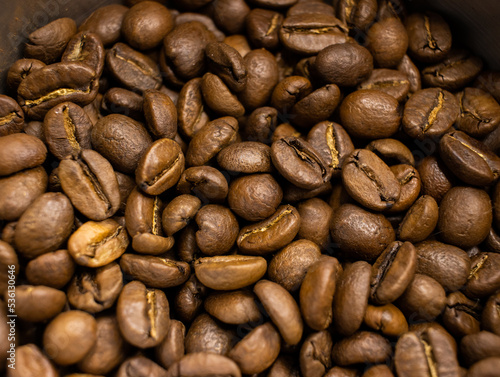 Roasted coffee bean close up.