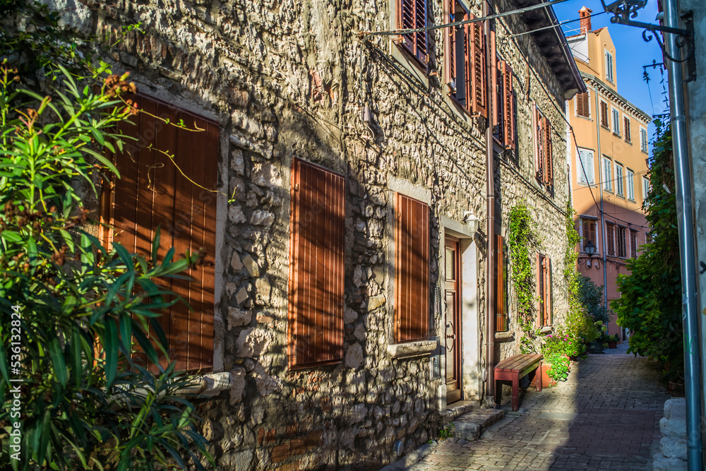 Fototapeta premium old, historic buildings in the historic old town of Rijeka, narrow streets, tenement houses, stone houses