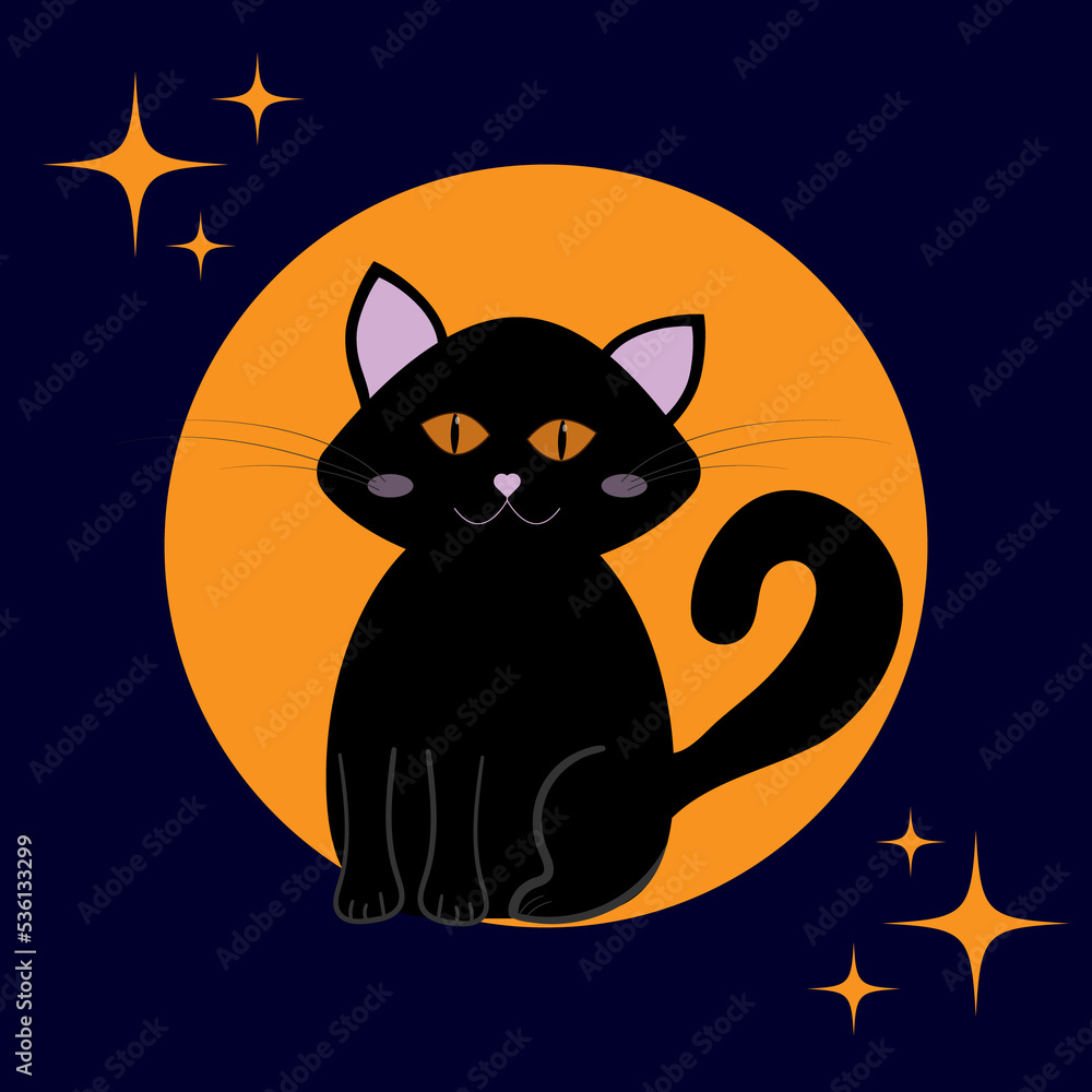 Black cat in the background of the night sky. Illustration for background, greeting card, party invitation card, website banner, social media banner, and marketing material. Black cat in the background of the night sky. Illustration for background, greeting card, party invitation card, website banner, social media banner, and marketing material.