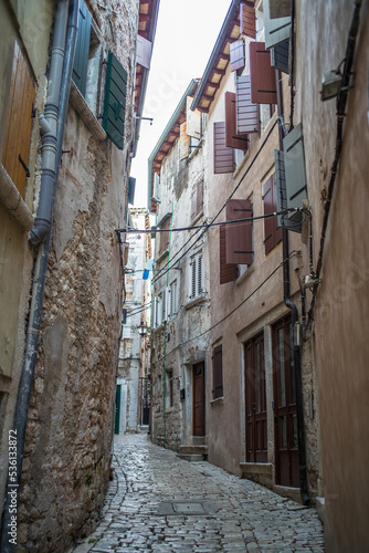 old  historic buildings in the historic old town of Rijeka  narrow streets  tenement houses  stone houses