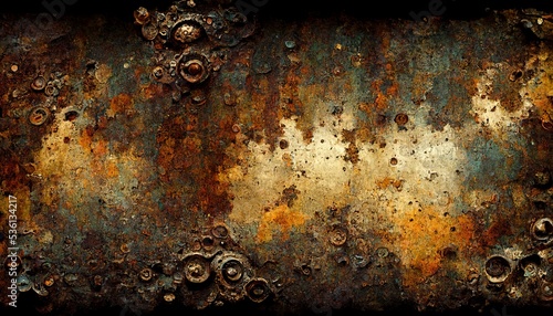 sci-fi steampunk rusty wall background machinery texture design photo