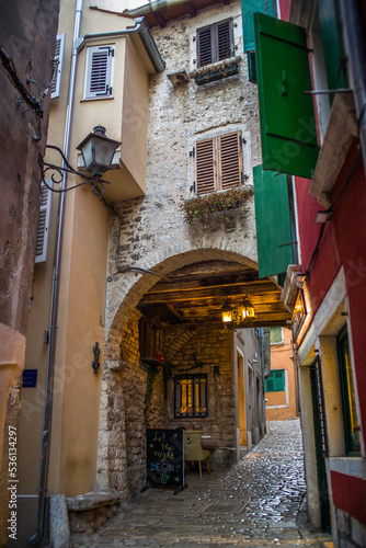 old, historic buildings in the historic old town of Rijeka, narrow streets, tenement houses, stone houses