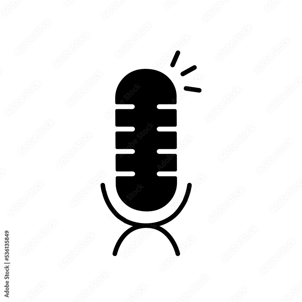 Microphone silhouette icon. Voice record simbol. Audio mic logo. Vector podcast radio icon. Microphone silhouette illustration for podcast interview Microphone silhouette icon. Voice record simbol. Audio mic logo. Vector podcast radio icon. Microphone silhouette illustration for podcast interview