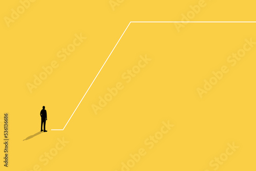 Businessman looking the path for the career decision for climbing corporate ladder. Symbol of growth, ambition.