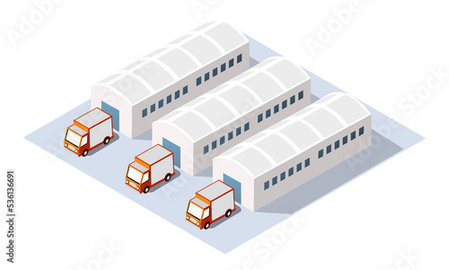 Landscape of industrial objects plant, factories, parking 3d illustration