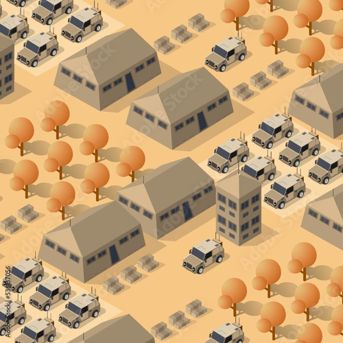 Background 3D illustration army armed troop isometric armed military transport