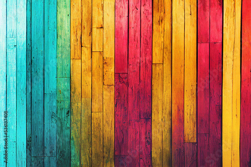 Vintage colorful wood background, 3D illustration.